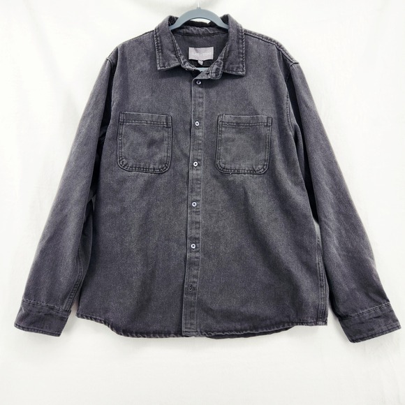 Slate & Stone Mens L 2-Pocket Denim Shirt Charcoal Gray Button Down S3STL24933
